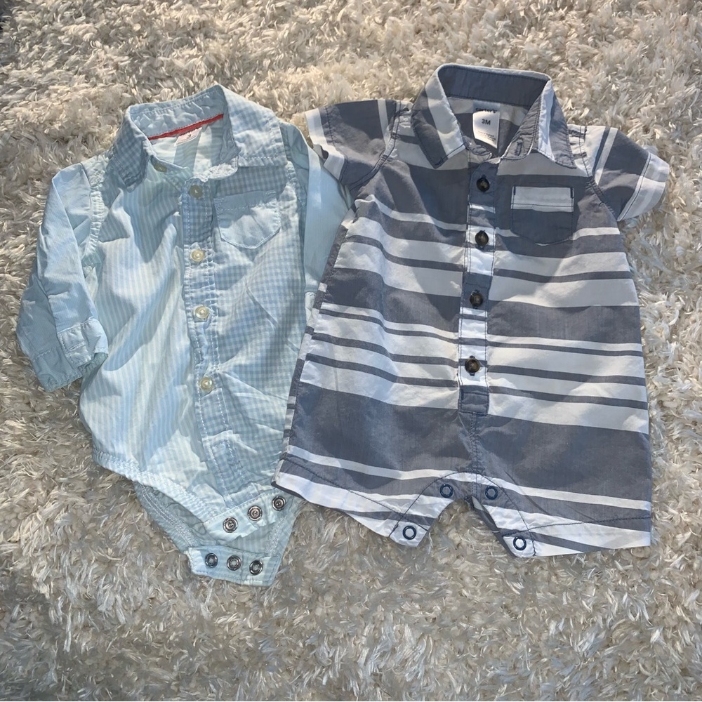 CARTERS COTTON ROMPER AND ONE-PIECE SHIRT SIZE 3 MONTHS LOT OF 2